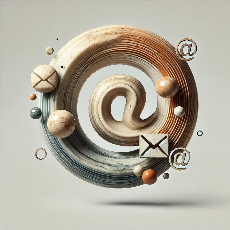 DALL·E 2024-12-04 13.08.00 - An abstract and artistic illustration inspired by natural textures and minimalistic sculptures, incorporating elements related to email communication.webp